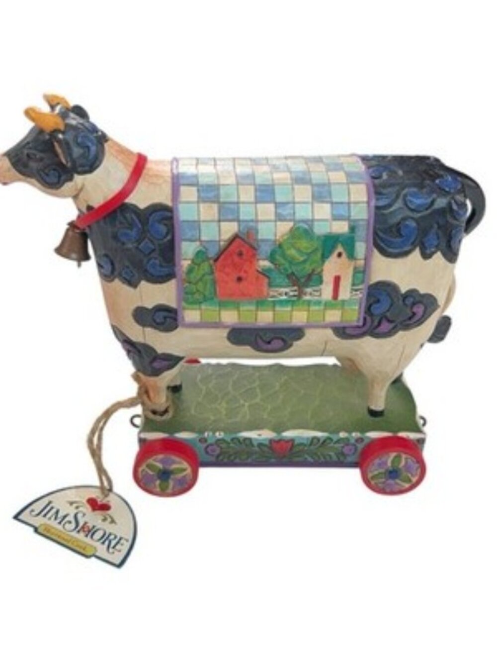 Jim Shore Heartwood Creek Bell Cow on Cart *DAMAGED*